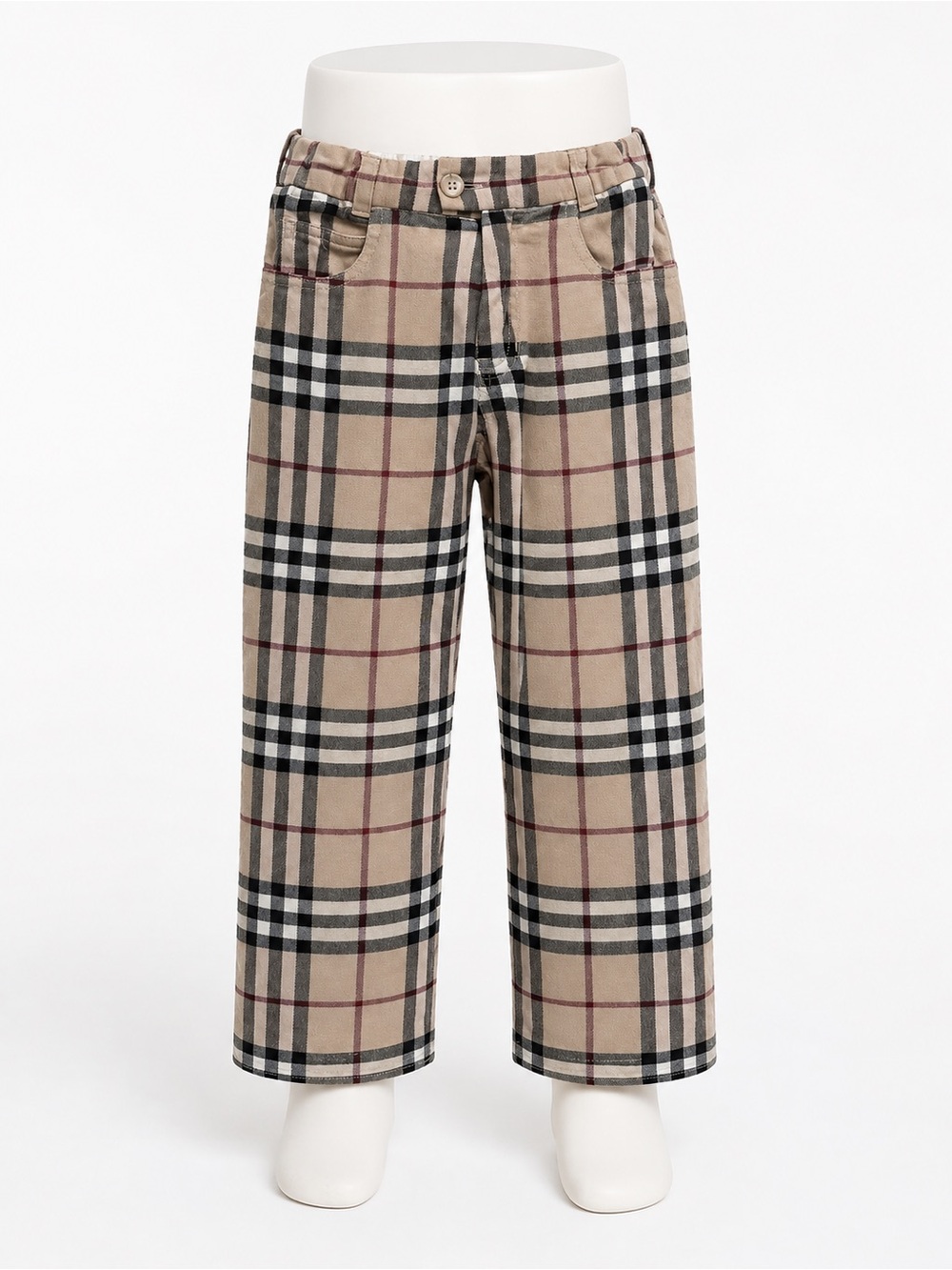 Burberry Beige Plaid Cotton Pants for Kids